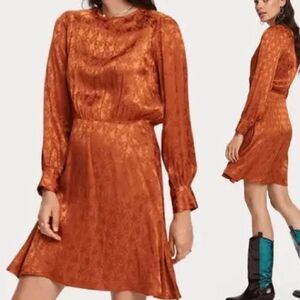 Scotch & Soda Maison Scotch Starwatcher Dress XL Orange Paisley Mini Long Sleeve